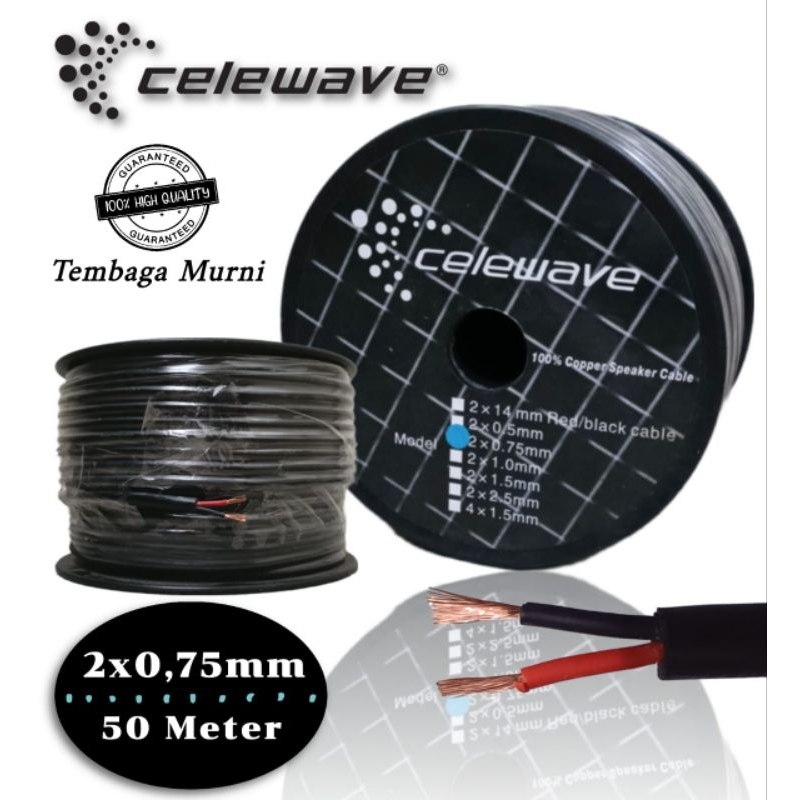 Kabel Speaker Tembaga Murni Celewave 2x0.75 MM 50Metet