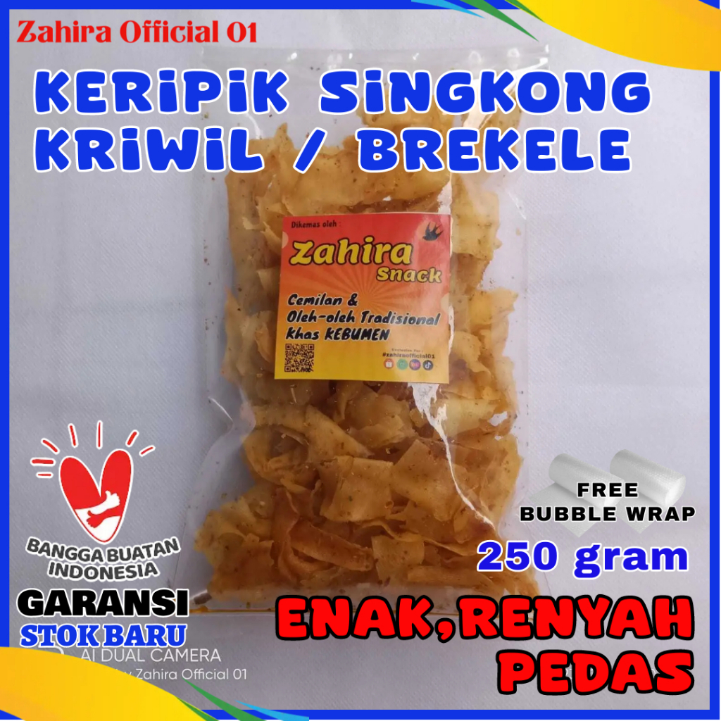 

Keripik Singkong Kriwil Pedas Daun Jeruk Cemilan Kripik Singkong Brekele Khas Kebumen 250Gram