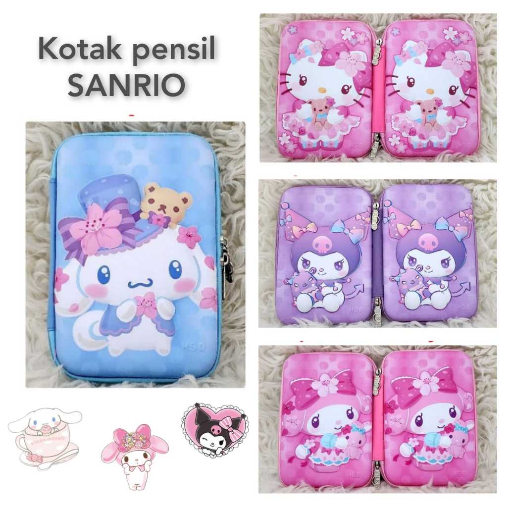 

Kotak Tempat Pensil Anak hard case tebal Cewek Sanrio Boneka kuromi cinnamoroll my melody hello kitty ungu pink biru blue