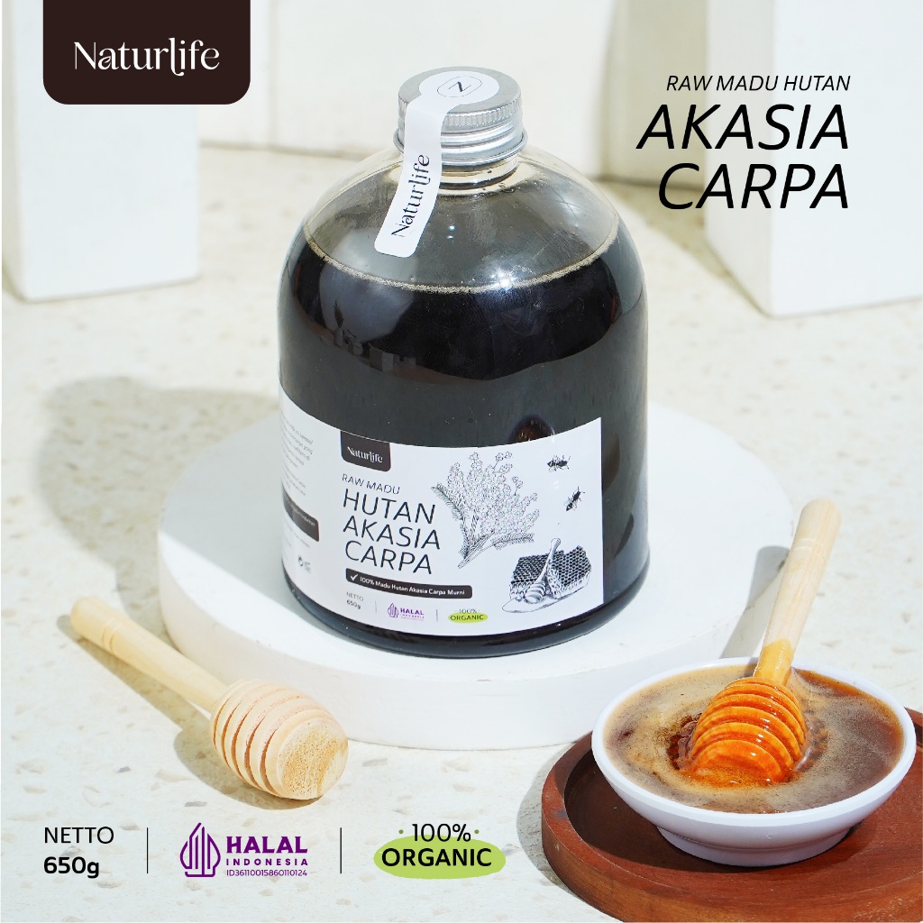 MADU AKASIA CARPA MURNI RAW ASLI 650GRAM NATURLIFE ORIGINAL ALAMI TANPA CAMPURAN APAPUN RAW HONEY MI