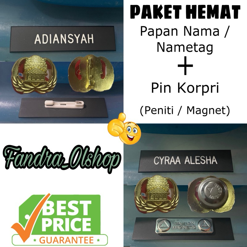 

[PAKET HEMAT] Name Tag + Pin Korpri Peniti/ Magnet. Kualitas Terbaik !
