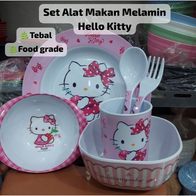 Set Alat Makan Melamin Hello Kitty/ alat Makan / Alat Makan Bayi / Baby / hello kitty/ Melamin / Sen