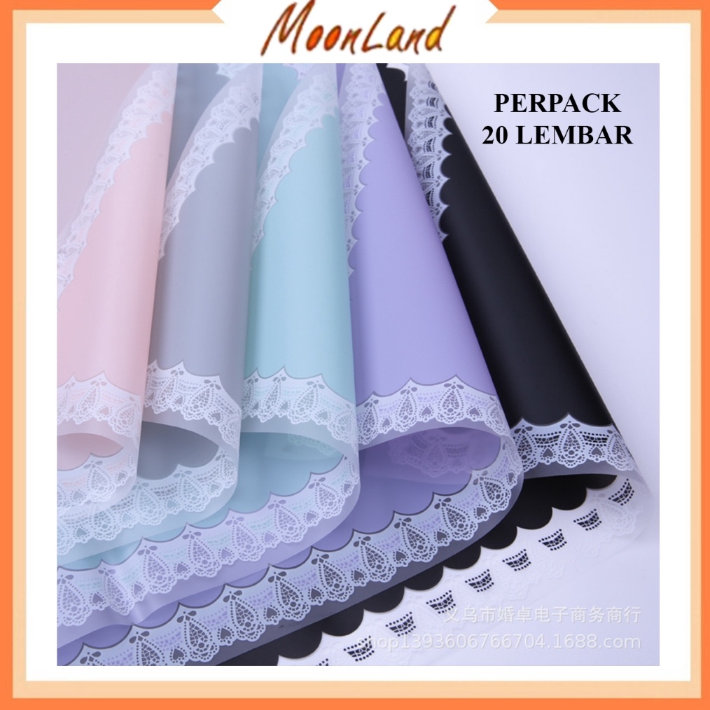 

Terlaris 2 Lembar Kertas Buket Bunga Motif Renda Lace Border Cellophane Flower Wrapping Paper Perpack KB6175