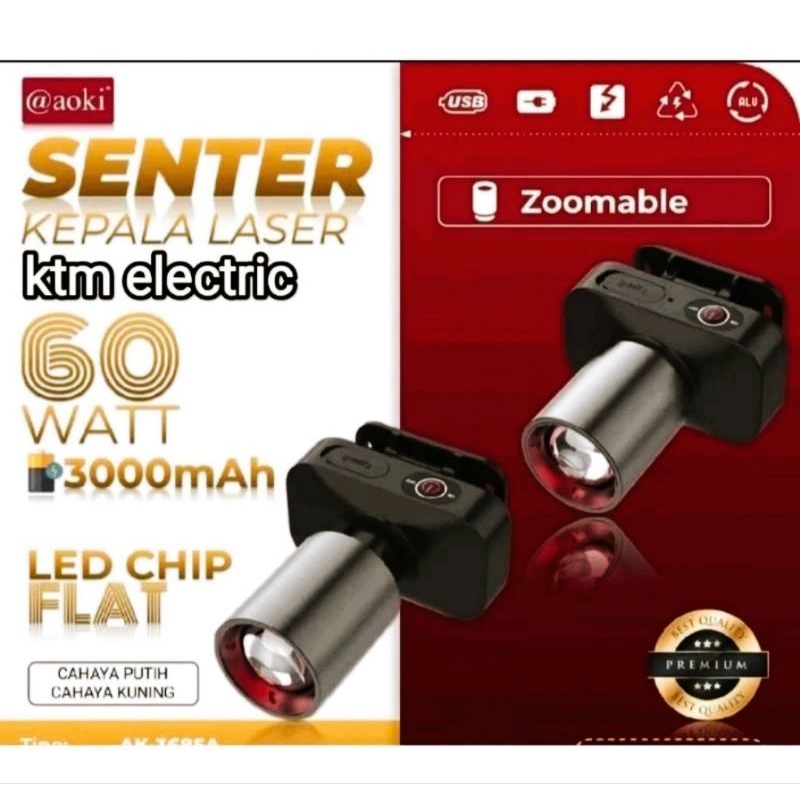 Senter kepala AOKI 3685A Super Zoom senter kepala super terang Aoki