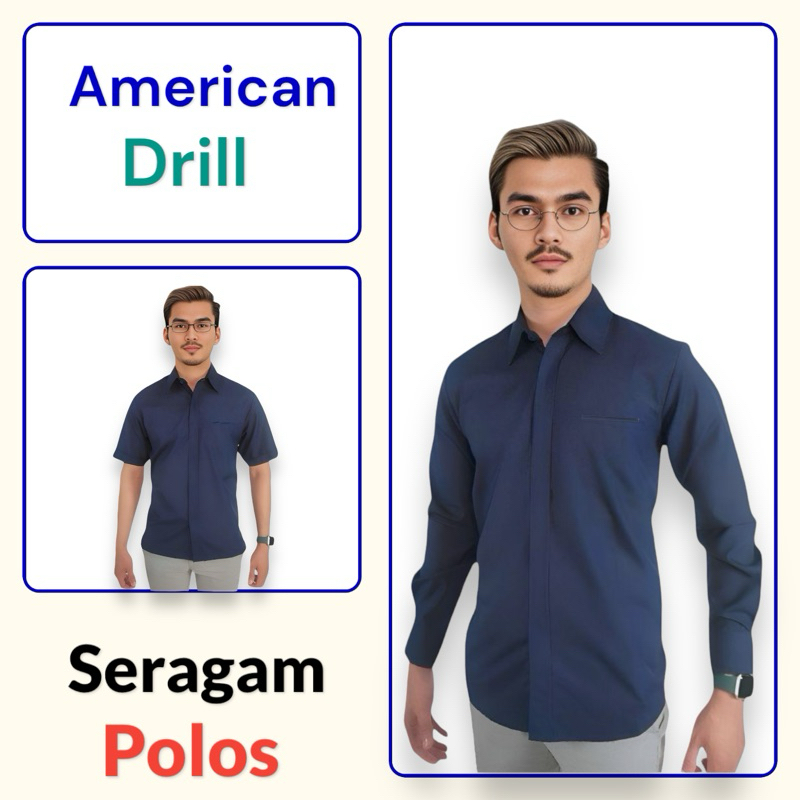 Kemeja Seragam pria - wanita ( Polos ) Bahan american drill