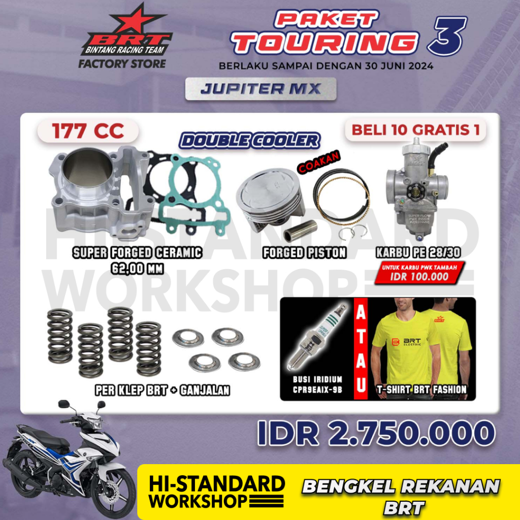 PAKET BORE UP 3 BRT JUPITER MX  BLOK CAST IRON 57/ 62 MM+PISRON  MASTER CAM CDI PER KLEP KRUK AS