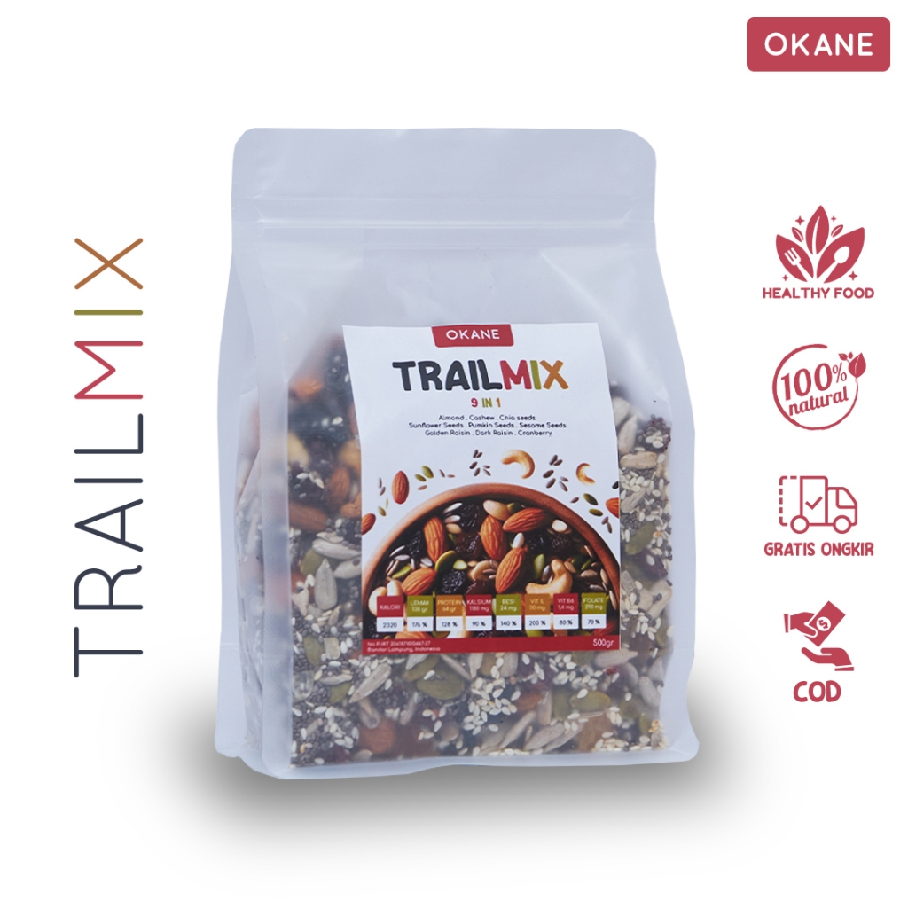 

Trail Mix OKANE 500 gr Kacang Buah Biji Kering / Camilan Sehat Sereal Makanan Ringan Roasted Nut Seeds Dried Fruit Healthy Food