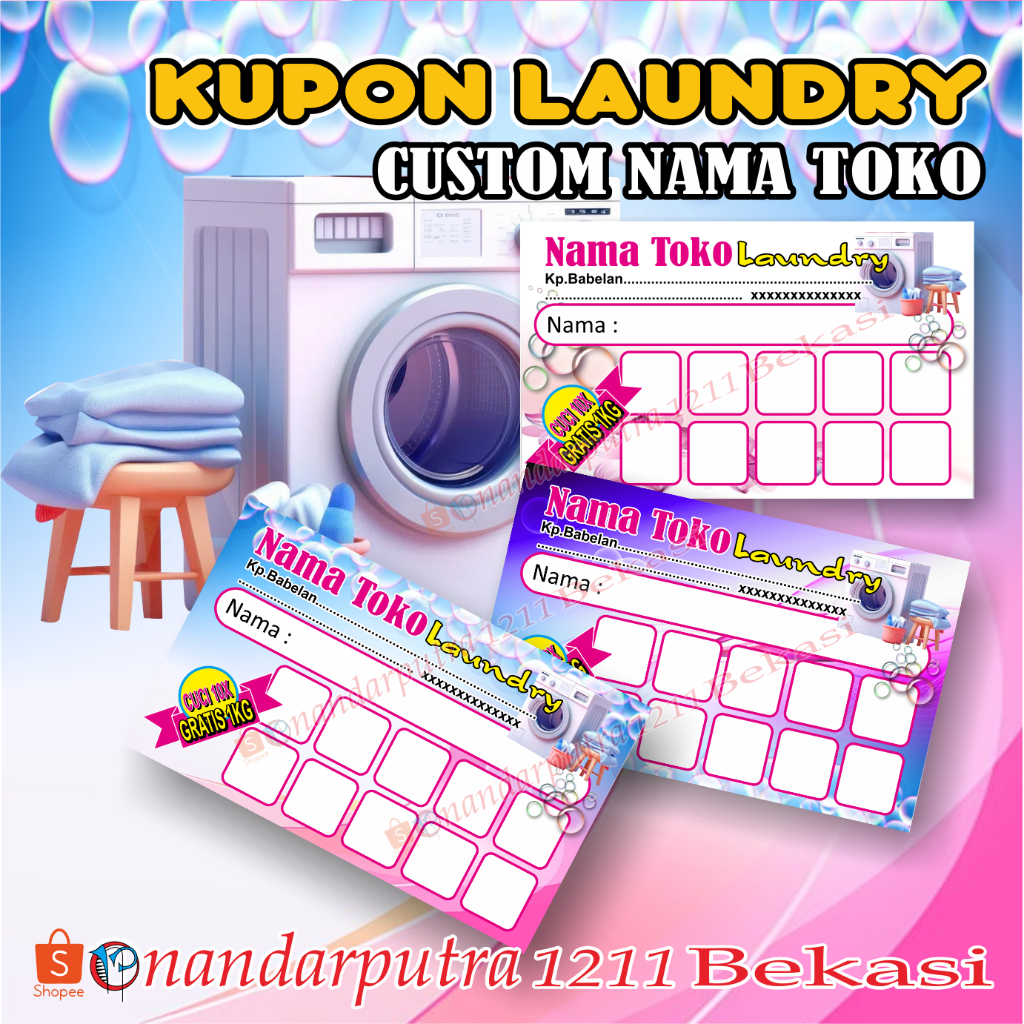 Cetak Nama Toko Kupon Laundry / Kupon Laundry Custom