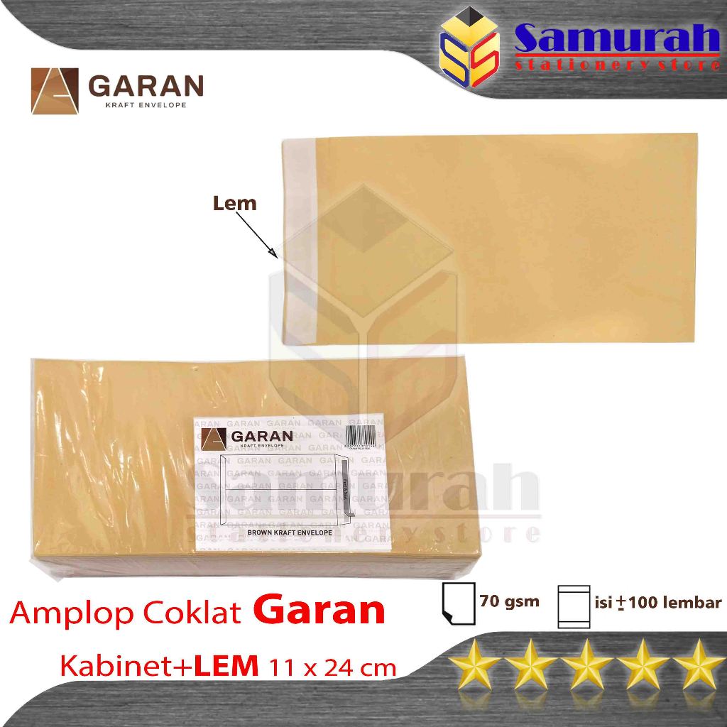 

Amplop Kertas Coklat GARAN Ukuran Kabinet Lem 11 x 24 cm / Amplop Gaji 70 Gsm - Gram Cabinet + Seal 1 pak isi 100 - 11x24