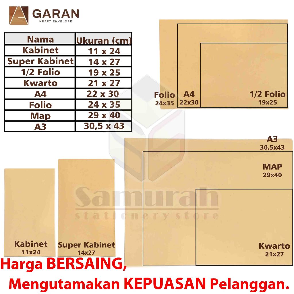 

HJK Amplop Kertas Coklat GARAN Ukuran A4 22 x 30 cm / Amplop Dokumen 22x30 1 Pak Isi 100 Lembar