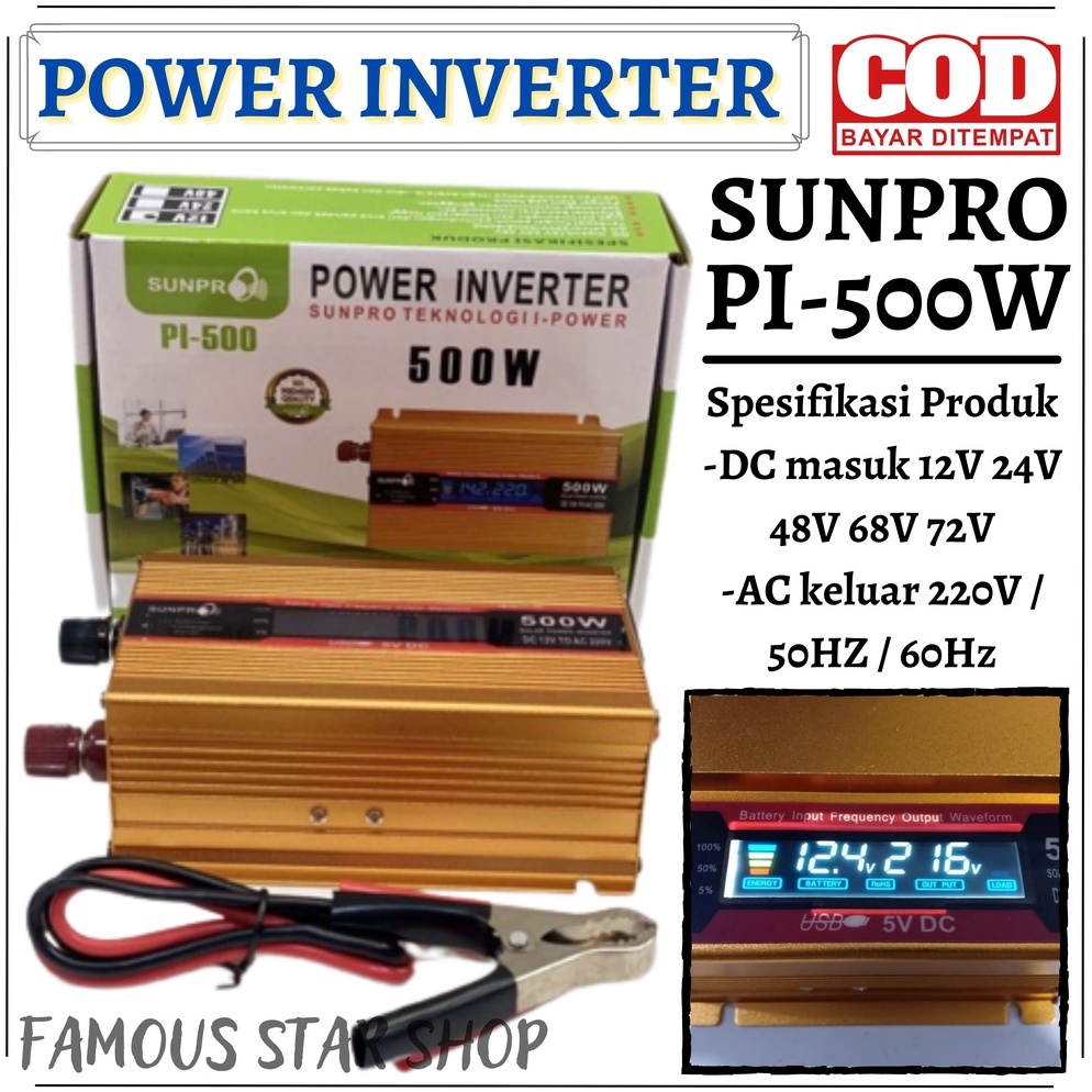 KODE N7M7 Inverter Power DC To AC 5 Watt Sunpro Pl5 With USB 5V  Power Inverter 5 Watt Sunpro Pl5FMS