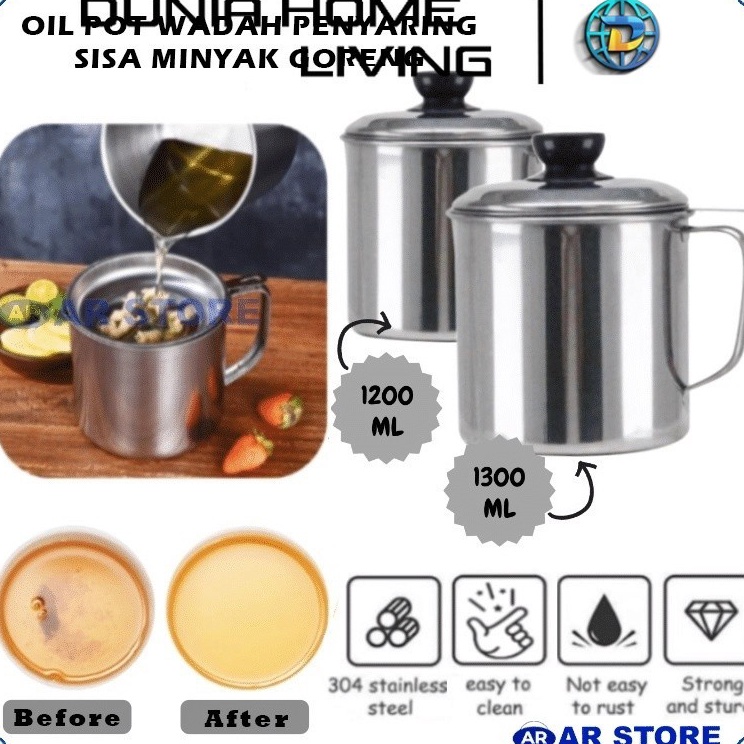 Real produk DHL Wadah Saringan Minyak 13 Liter Stainless Steel  Oil Pot Filter Anti Karat  Gelas Pen
