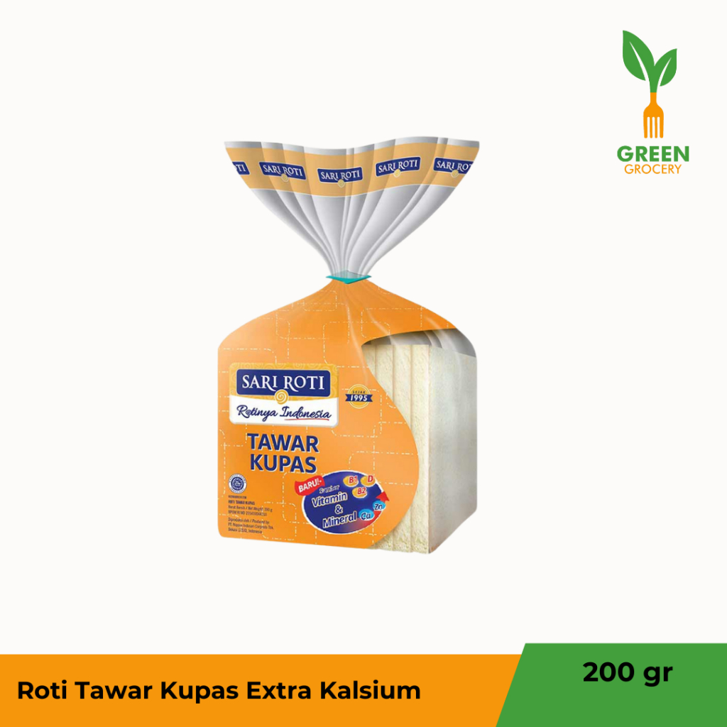 

Sari Roti Roti Tawar Kupas Extra Kalsium 200G Green Grocery Padang