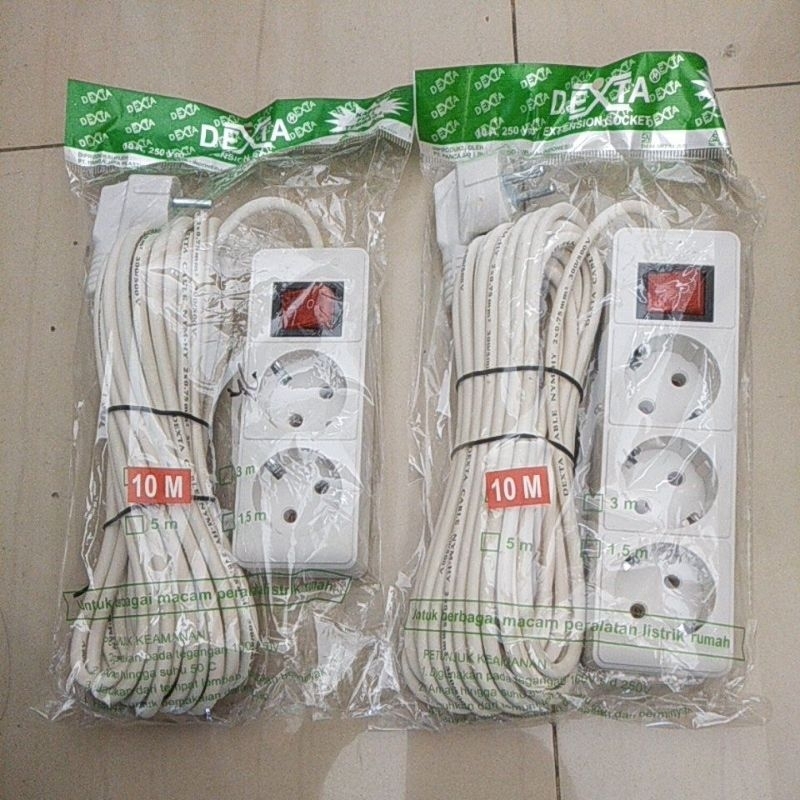 STOP KONTAK DEXTA 10 METER 2 / 3 LUBANG + Saklar