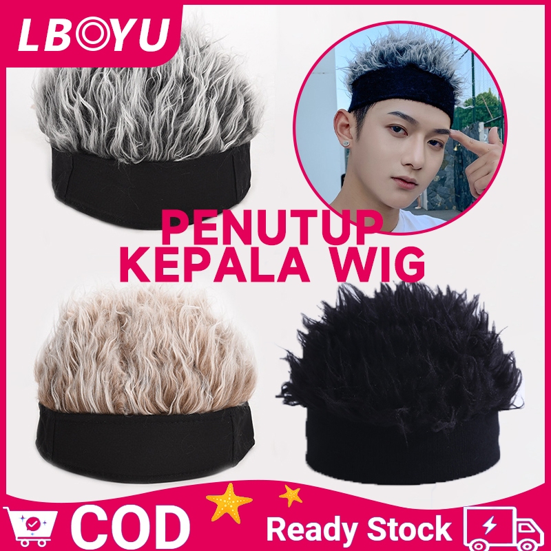 Topi Unik Wig Rambut Cosplay Topi Pria Topi Wig Rambut Korea Pendek Gaya Retro Hip-Hop Topi Wig Pria