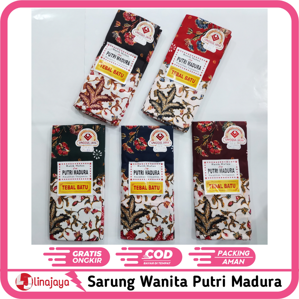 Sarung Wanita Putri Madura Cak & Ning Unggul Jaya Batik Dewasa Sarung Cewek Santriwati Warna Putih
