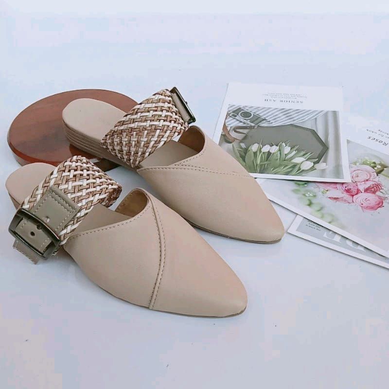 Sepatu  flat Shoes wanita Mules sandal slop slip on Sol Karet