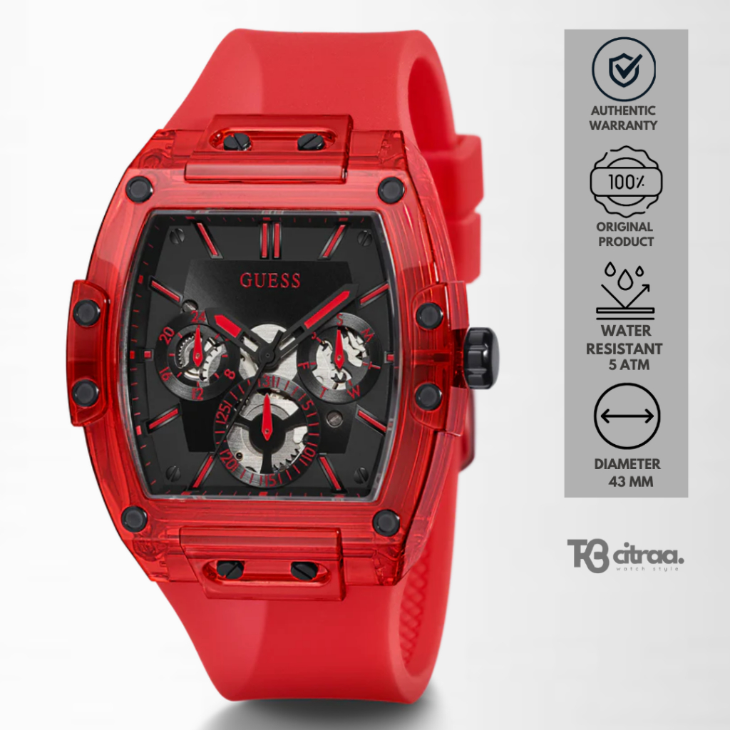 jam tangan fashion pria Guess Phoenix analog strap rubber silicone chronograph multifunction day dat