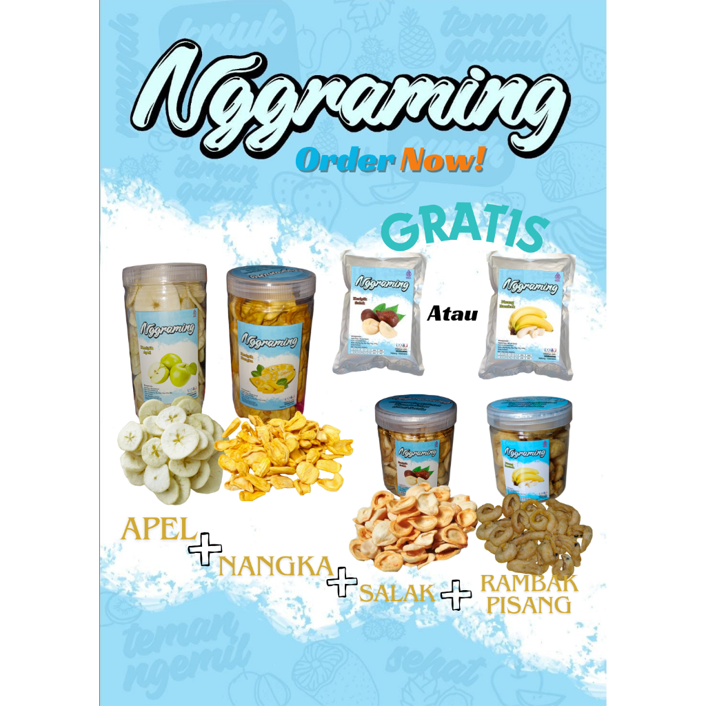 

Nggraming 2 paket makin hemat plus GRATIS 1pcs keripik salak atau rambak pisang