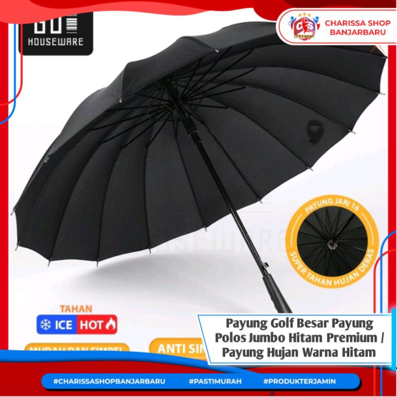 Payung Golf Besar Payung Polos Jumbo Hitam Premium / Payung Hujan Warna Hitam