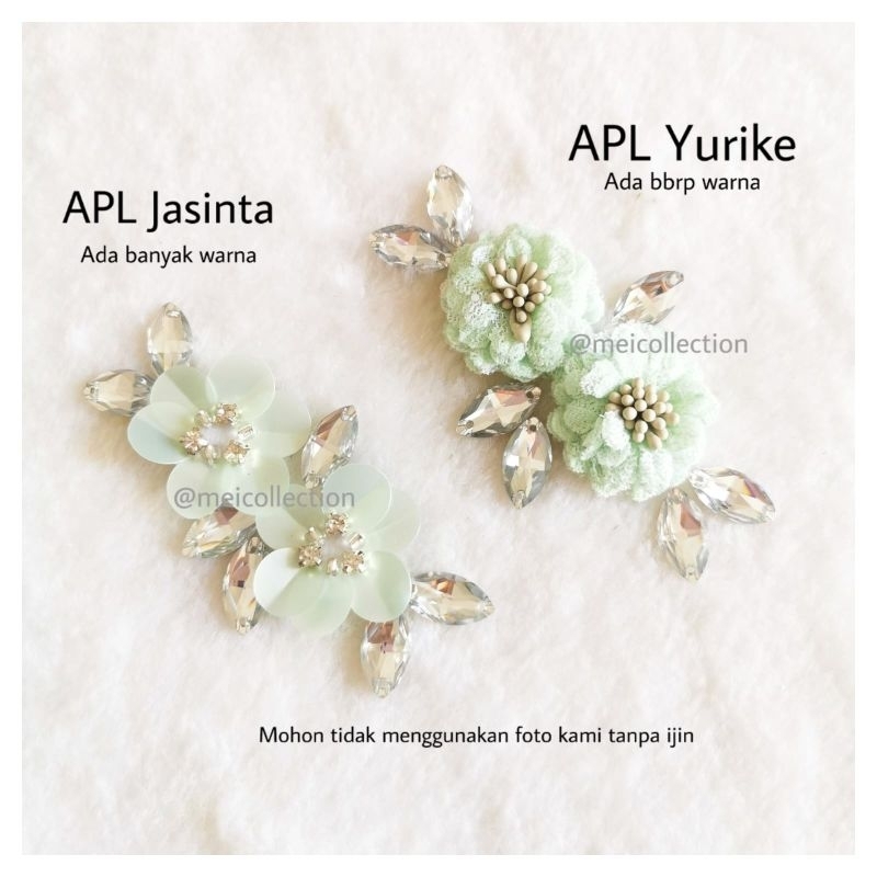 payet rangkai bunga 3D APL jasinta APL yurike mutiara rangkai kebaya wisuda modern green hijau mint 