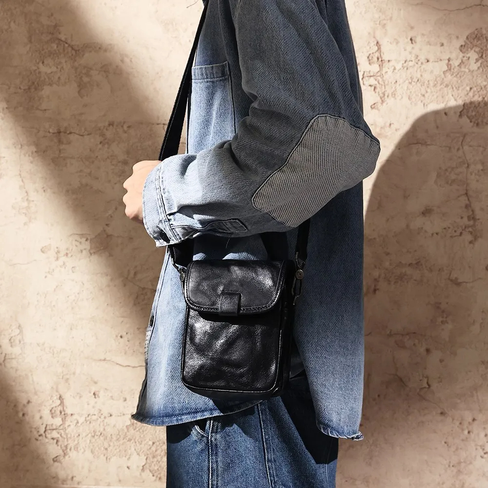 Tas Bahu Mini Pria Kulit Asli Original - Tas Selempang Pria Asli Kulit Sapi - Tas Kulit Pria