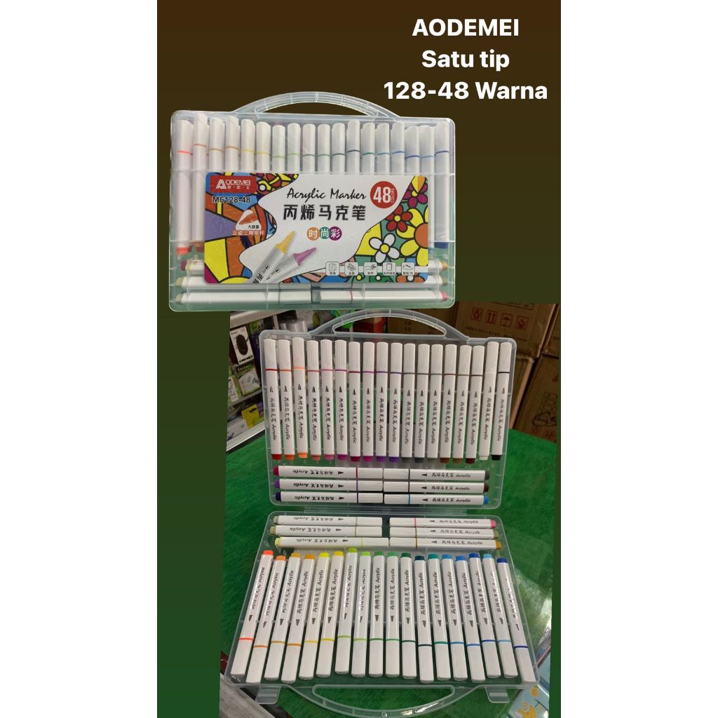 

aodemei acrilyc marker 48 warna single tip plastic box semua permukaan spidol akrilik kode 128 - 48