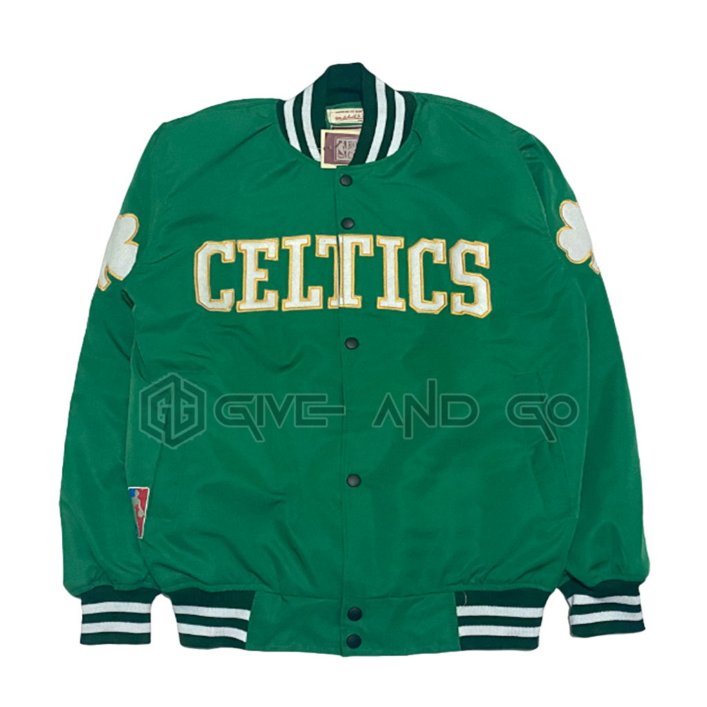 Basketball Jacket Celtics Green Varsity Vintage Bomber Bordir Pria Wanita