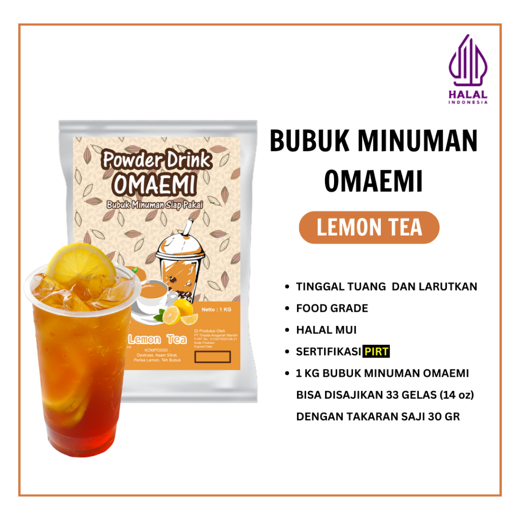 

BUBUK MINUMAN PREMIUM RASA LEMON TEA 1 KG | BPOM & HALAL
