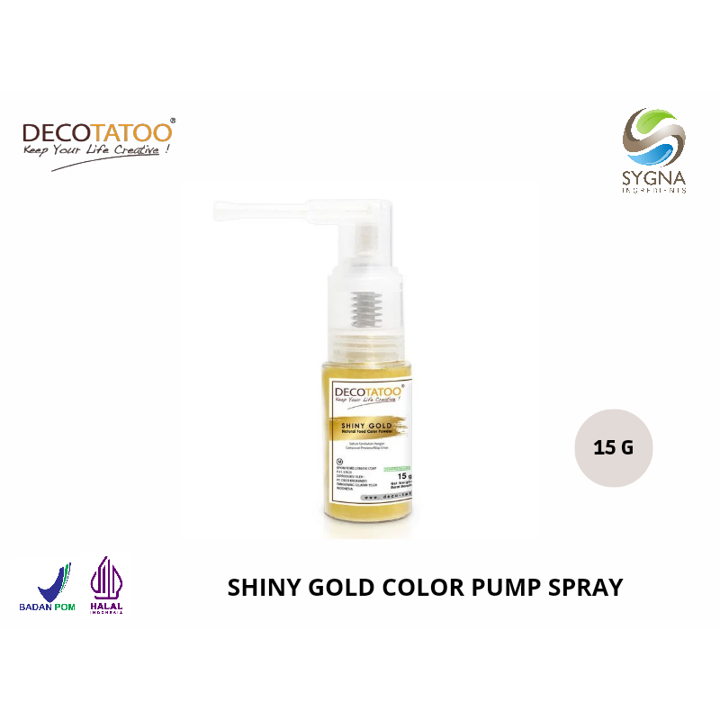 

Decotatoo - Shiny Gold Color Pump Spray 15 gr (Pewarna Makanan)