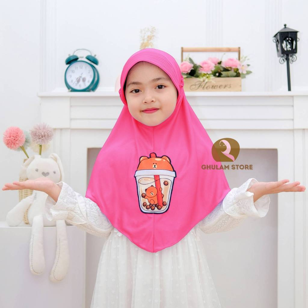 Jilbab Anak Boba Lucu / Hijab Boba Anak / Kerudung Instan Boba Anak / Bergo Anak Boba / Jilbab Jerse