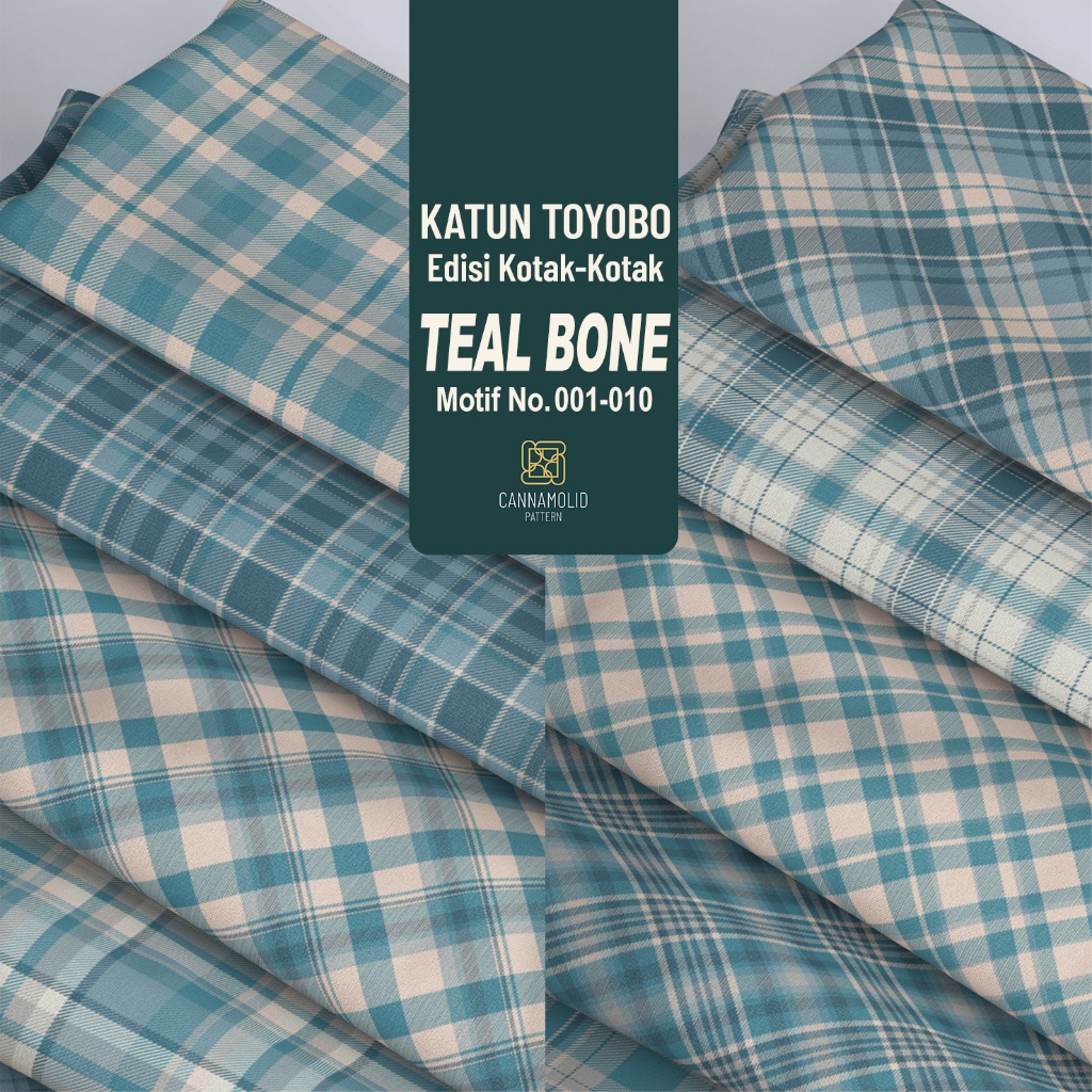 Kain Toyobo Motif KOTAK-KOTAK Biru Teal | Lebar 145cm | Plaid TEAL BONE 1-10