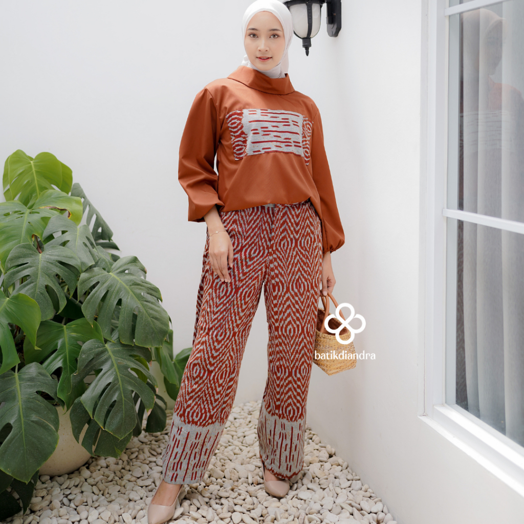 Batik Tenun Set Atasan Celana Wanita Kekinian Baju Kerja Modern By Yura