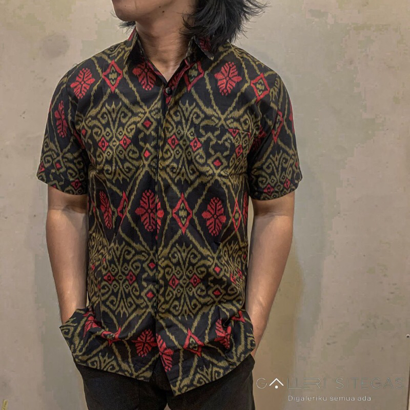 Kemeja Pria Kemeja Endek Bali MACAN Kemeja Motif Macan Kemeja Lengan Pendek Bahan Katun Baju Atasan 