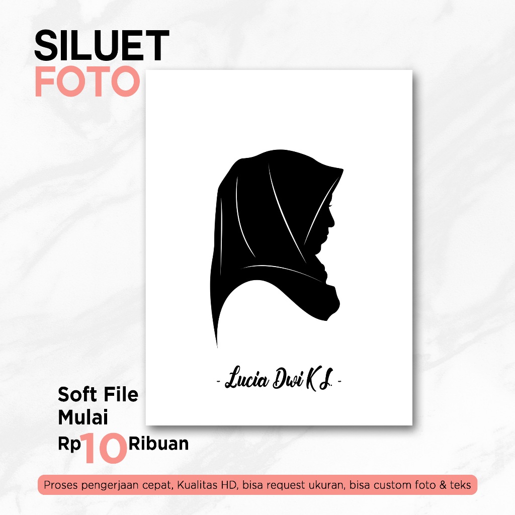 Siluet Wajah/Desain Foto kado Pernikahan/Kado Ulang Tahun/Kado Wisuda Soft File