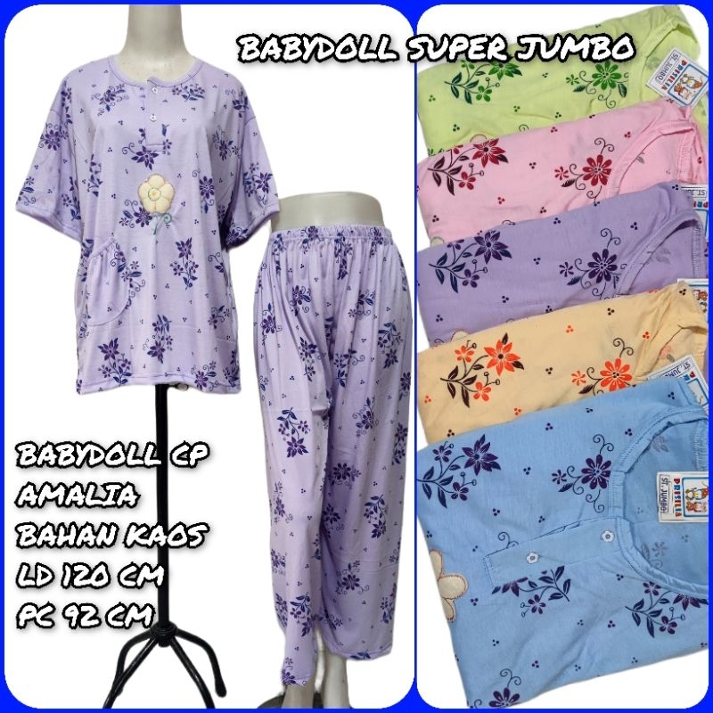 Babydoll Kaos Jumbo XXXL Setelan Baju Tidur Jumbo Wanita Dewasa