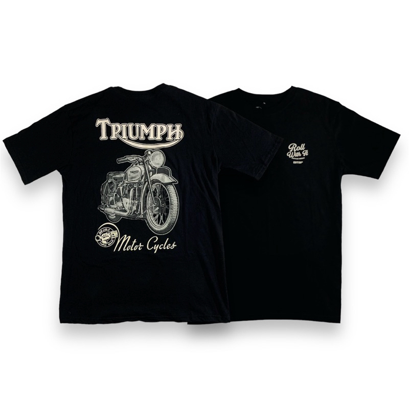 ROLL WITH IT Kaos Bandung Motor Triumph Vintage Pria Katun 30s