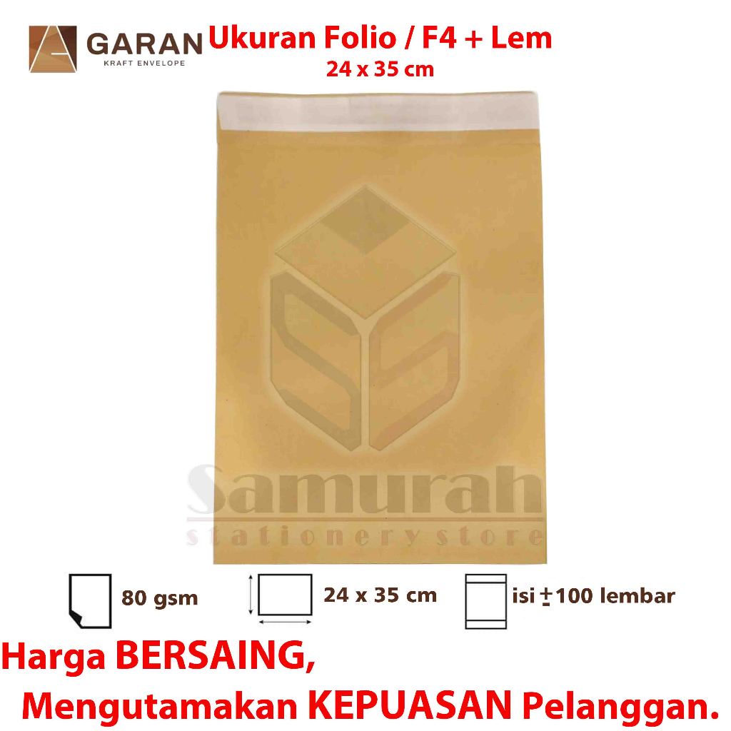 

HJK Amplop Kertas Coklat GARAN Ukuran Folio Lem / Amplop Dokumen F4 + Seal 80 Gsm / Gram 1 Pak Isi