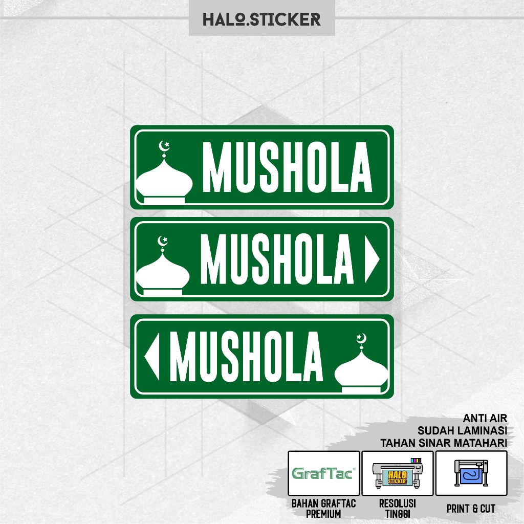 

Stiker Mushola | Mushola Arah Kanan dan Arah Kiri | Waterproof | Anti Air