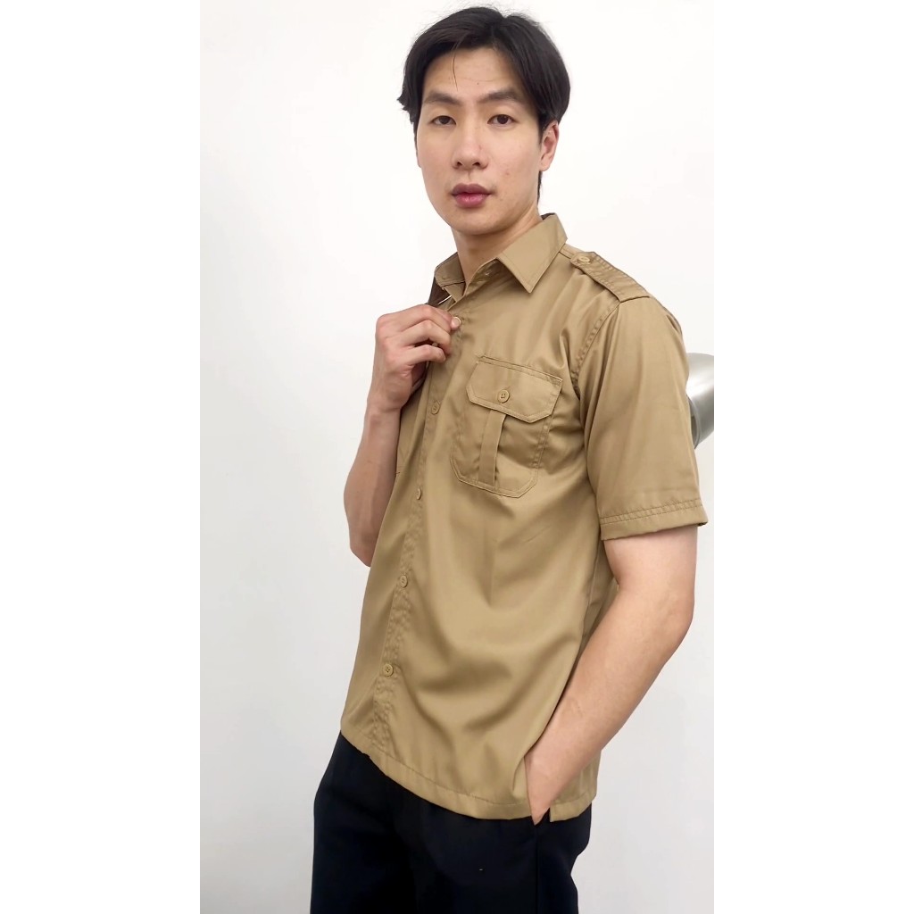 Baju Kemeja PDH PDL Lengan Pendek Coklat Khaki Krem Seragam Kerja Pria Wanita Atasan Lapangan Safari