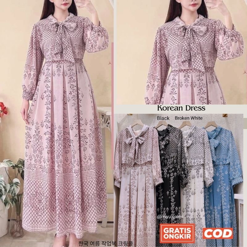 Dress Gamis Plisket Ceruty Premium Import Quality Gamis Korea Korean Style Pleated motif etnik Marak