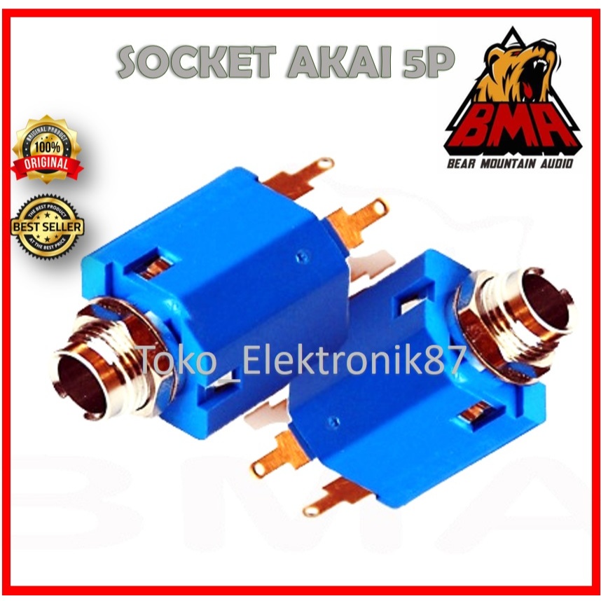 SOCKET AKAI MONO BMA / DASTECH 5P ASLI ORIGINAL SOKET MIC FAMALE CEWE PEREMPUAN KONEKTOR CONNECTOR 5