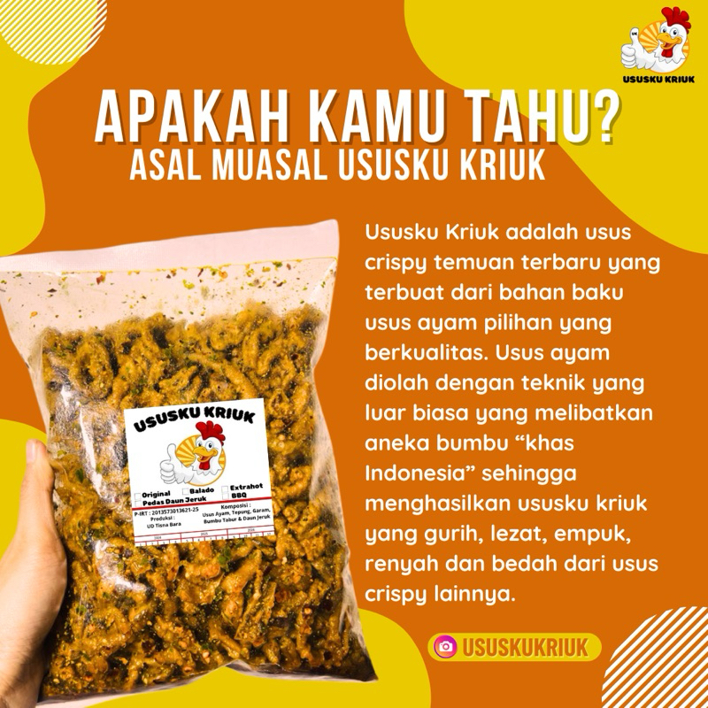 

Keripik Usus Ayam Crispy Ususku Kriuk Rasa Pedas Daun Jeruk Premium 500 Gram Gratis Ongkir Termurah