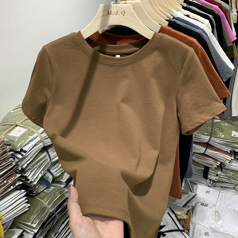 Q6 Kaos lengan pendek berwarna coklatkaos oversize wanita korean Produk Trend