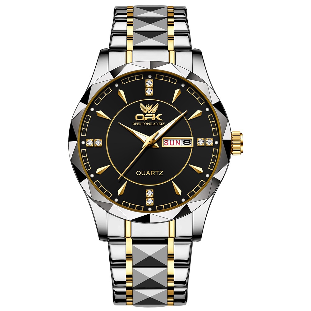 OPK Jam Tangan Pria Anti Air Original Cowok Terbaru 2024 Kalender Waterproof Stainless Steel Fashion Men Watch Model 8151-Hitam