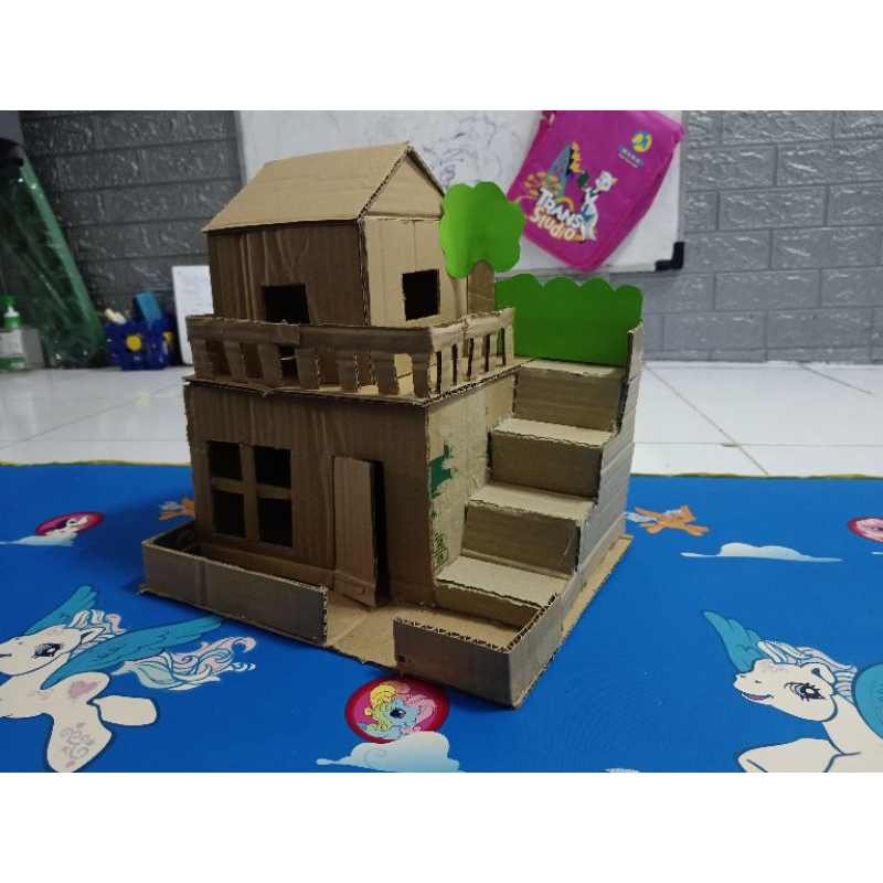 Prakarya Rumah kardus tingkat / prakarya dari kardus / rumah