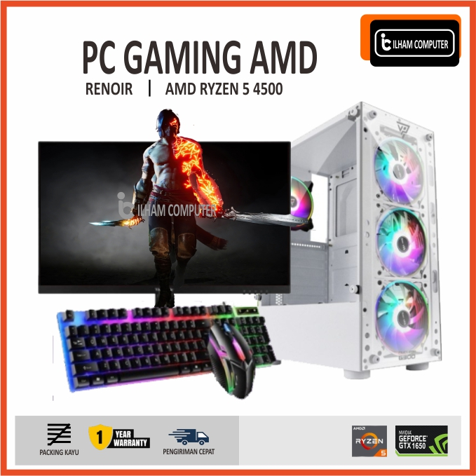 PC RAKITAN GAMING FULL SET AMD RYZEN 5 4500 VGA GTX1650 4GB DDR4 16GB SSD 256GB HDD 1TB MONITOR 24' 