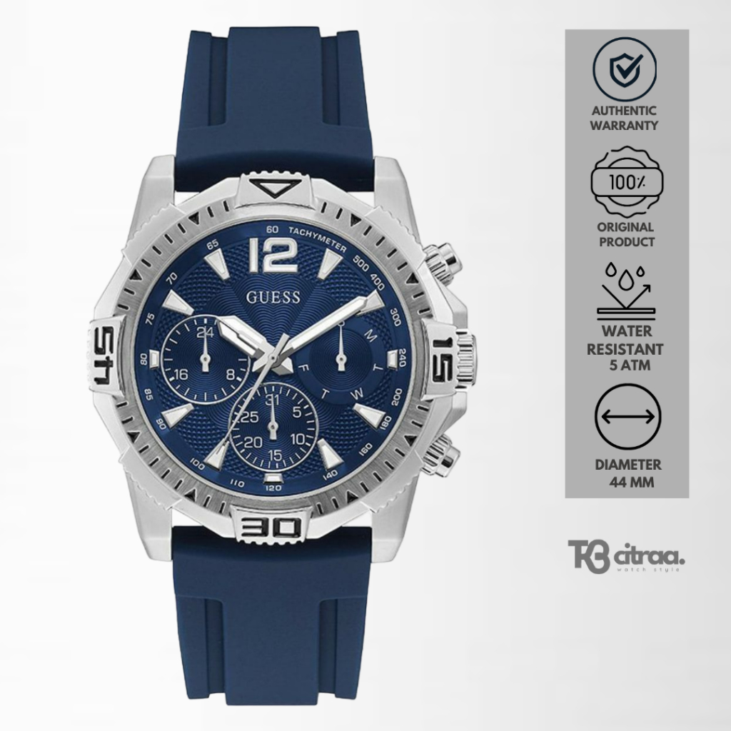 jam tangan fashion pria guess Commander analog strap rubber silikon cowok chronograph multifunction 