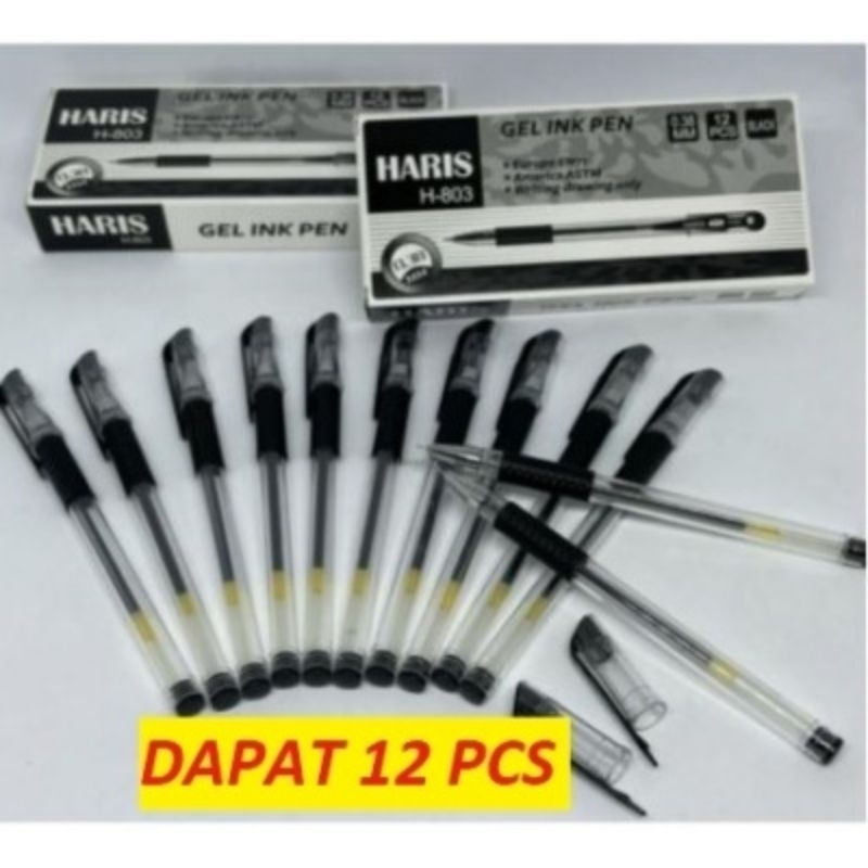 

(12pcs) Pulpen - Pen - Pena - Bolpoin - Bolpen Gel Lancip Hitam Jarum Needle Tip 0.38mm Haris H 803