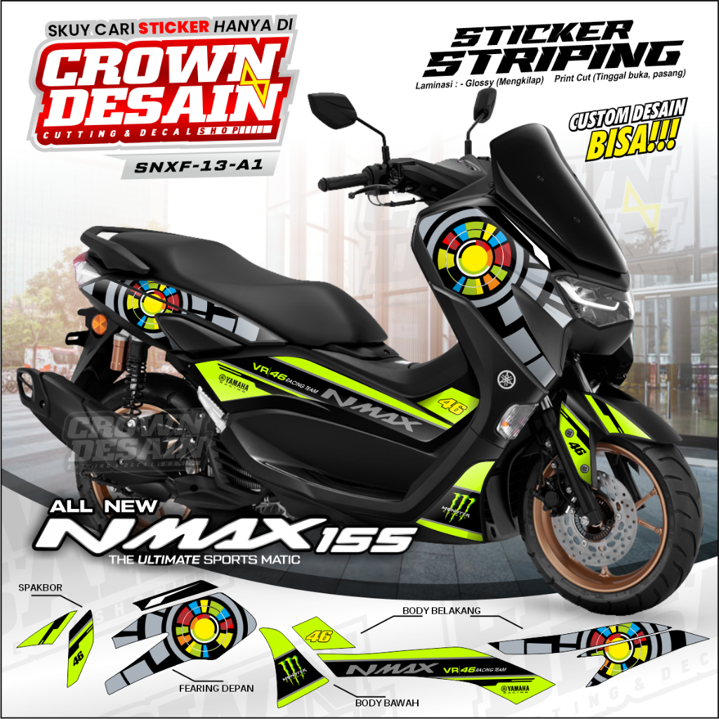 Striping NMAX 155 New Motif VR46 Project - Stiker Semifull Lis Body Yamaha NMAX 155 New All Connecte